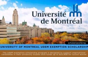 University of Montreal Udem Exemption Scholarship