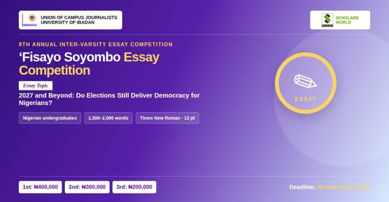 2026 Fisayo Soyombo Essay Competition: ₦900K Prizes and Awards