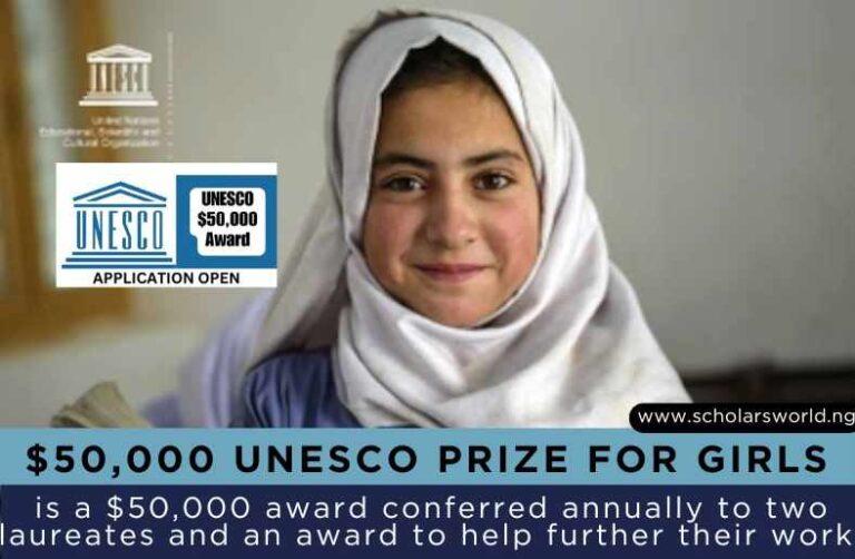 $50,000 UNESCO Prize for Girls and Women Education: A Path to Empowerment