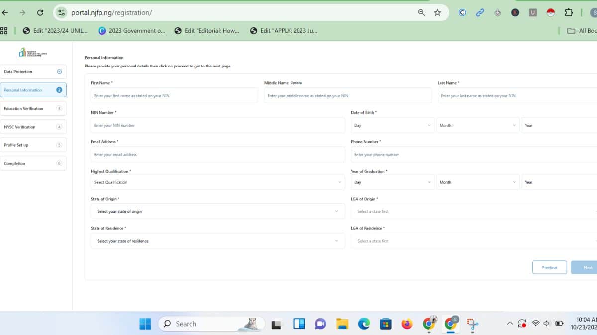 Personal Information - Nigeria Jubilee Fellows Programme (NYJF 2025 Registration)