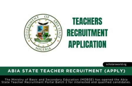 Abia State Teacher Recruitment Portal Open for 2025 MOBSE Batch 2 Applications Abia state teacher recruitment portal login