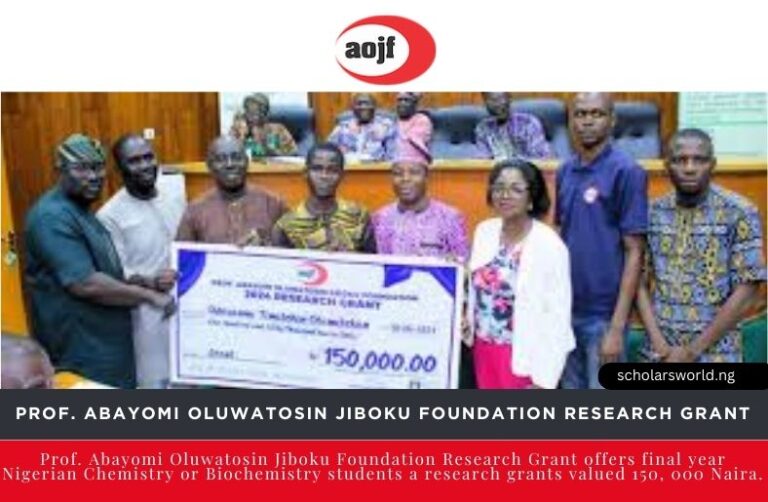 The Prof. Abayomi Oluwatosin Jiboku Foundation Research Grant 2026 | How to Apply