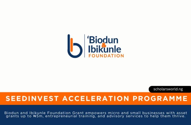 Biodun and Ibikunle Foundation Grant (SEEDINVEST Acceleration Programme) 2026: ₦5m Grant