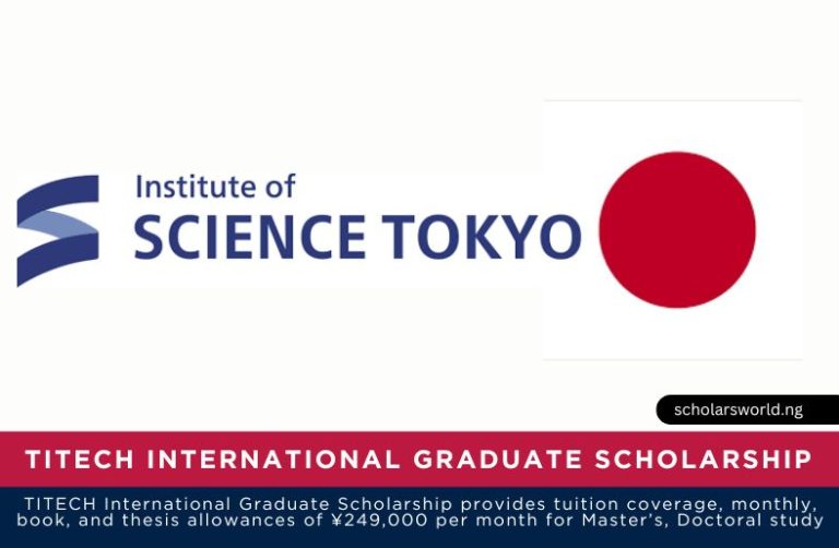 2027 TITECH International Graduate Scholarship in Japan: Fully Funded